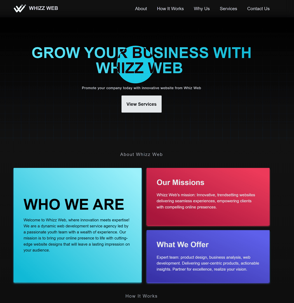 Whizz Web Landing Page